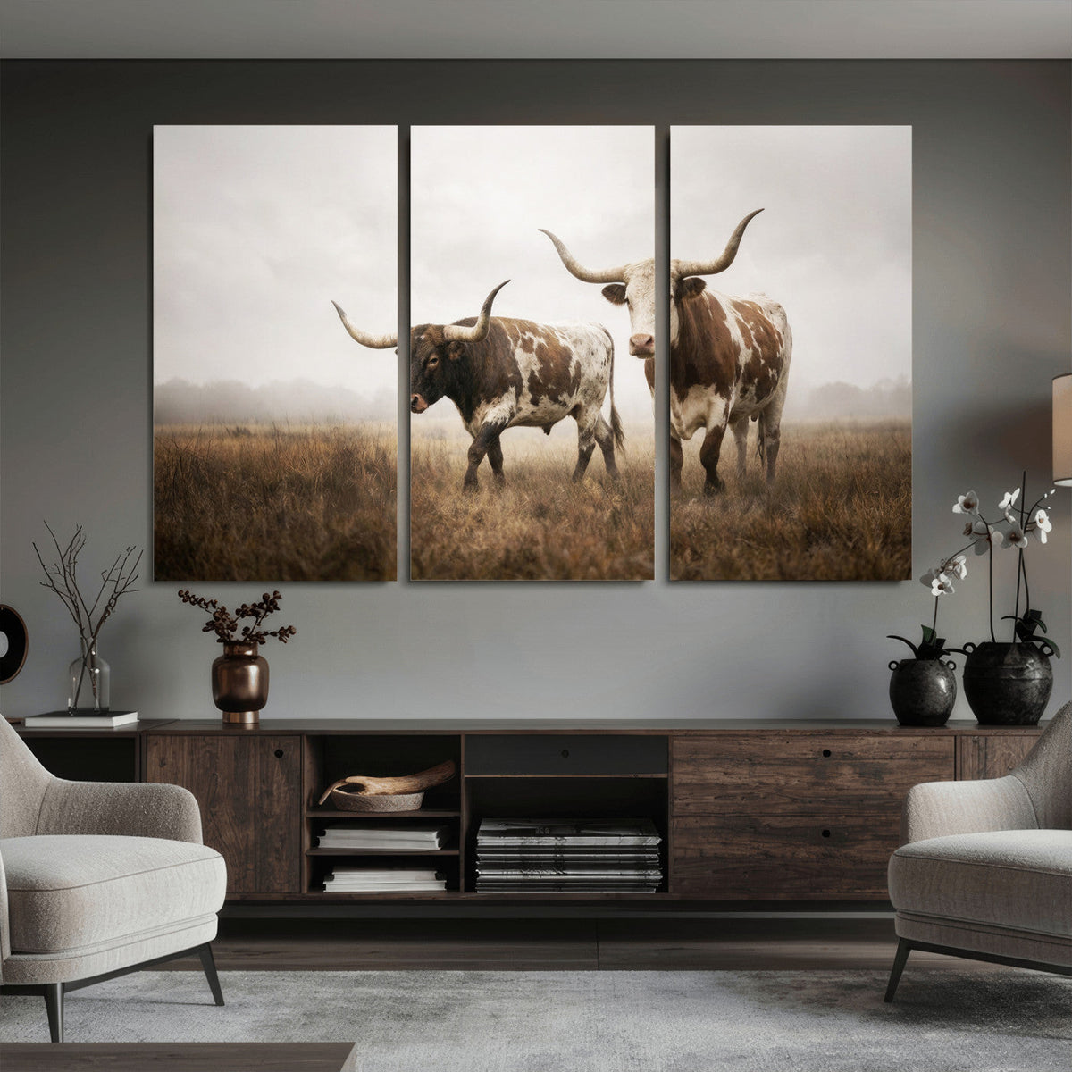 Texas Longhorn Canvas Wall Art Western Bull Desert Moody