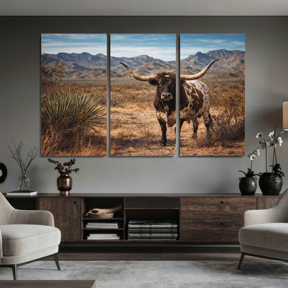 Texas Longhorn Canvas Wall Art Western Bull Desert Moody