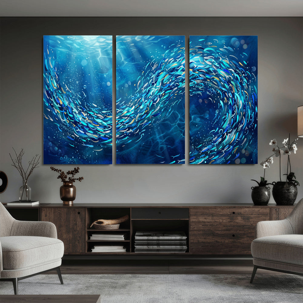 School of Fish Canvas Print | Blue Ocean Underwater Wall Art