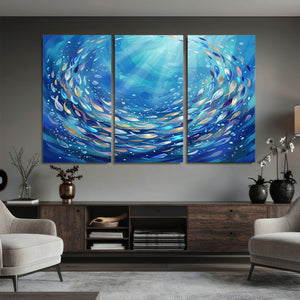 School of Fish Canvas Print | Blue Ocean Underwater Wall Art