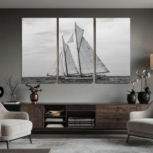 Vintage Sailboat Wall Art Canvas Print, Black and White