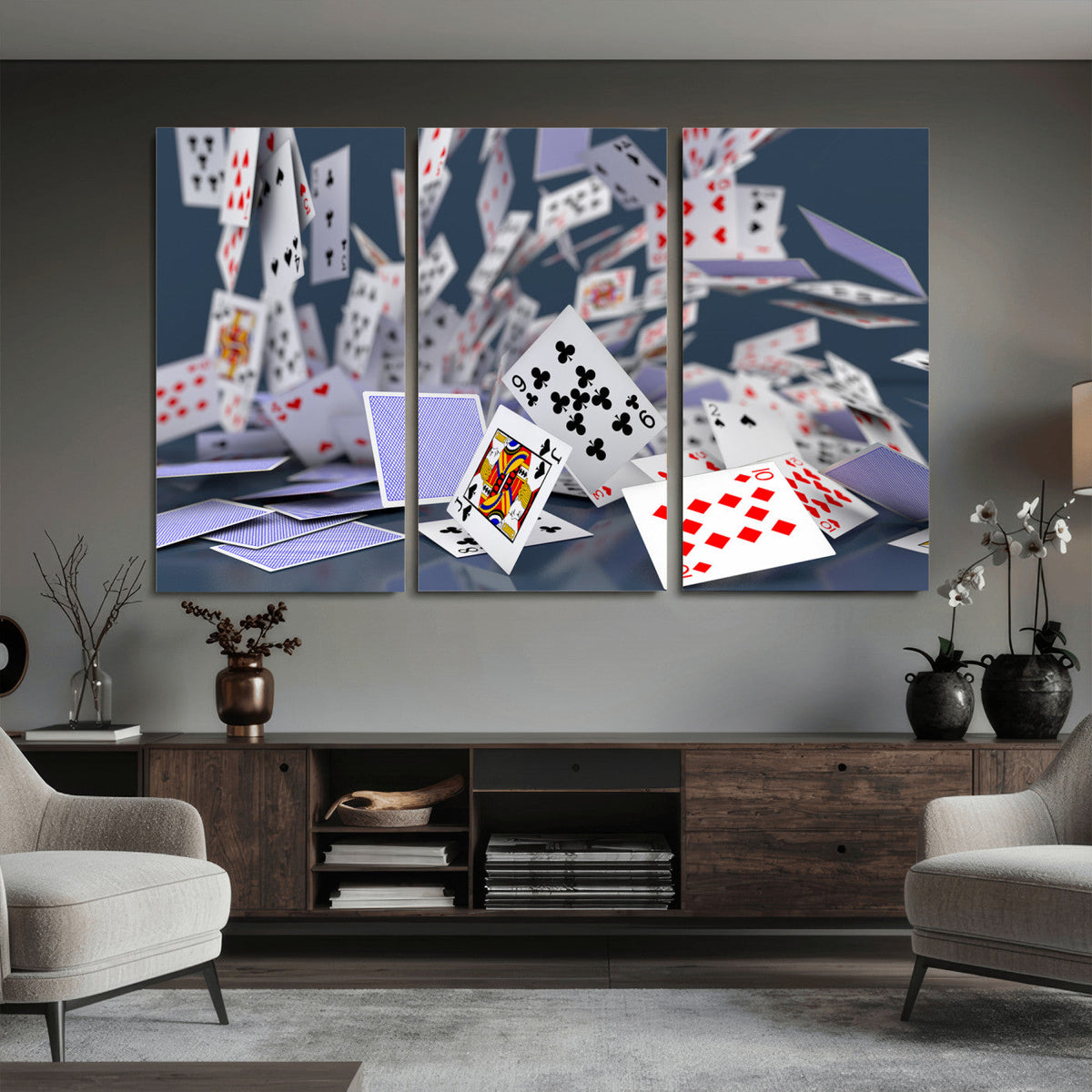 Playing Cards Canvas Wall Art | Casino Game Room Decor,