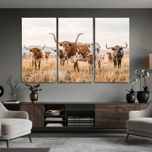 Texas Longhorn Canvas Wall Art, Rustic Farm Animal Photography Print, Farmhouse Country Decor, Western Ranch Art