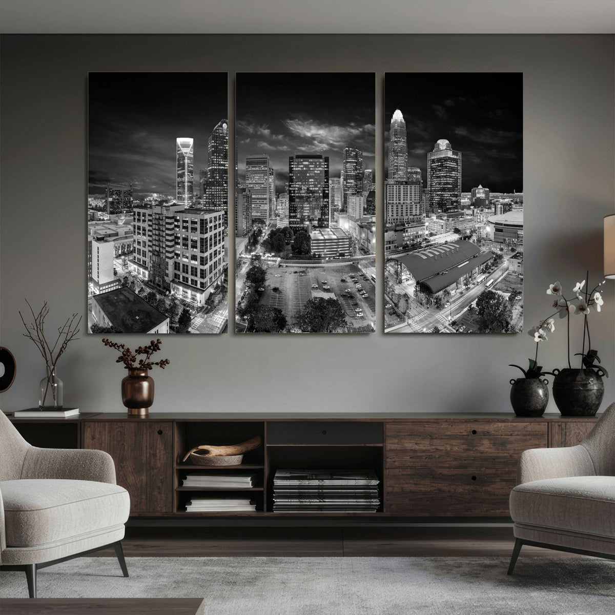 Charlotte Skyline Canvas Wall Art Print – North Carolina Cityscape Photography Print