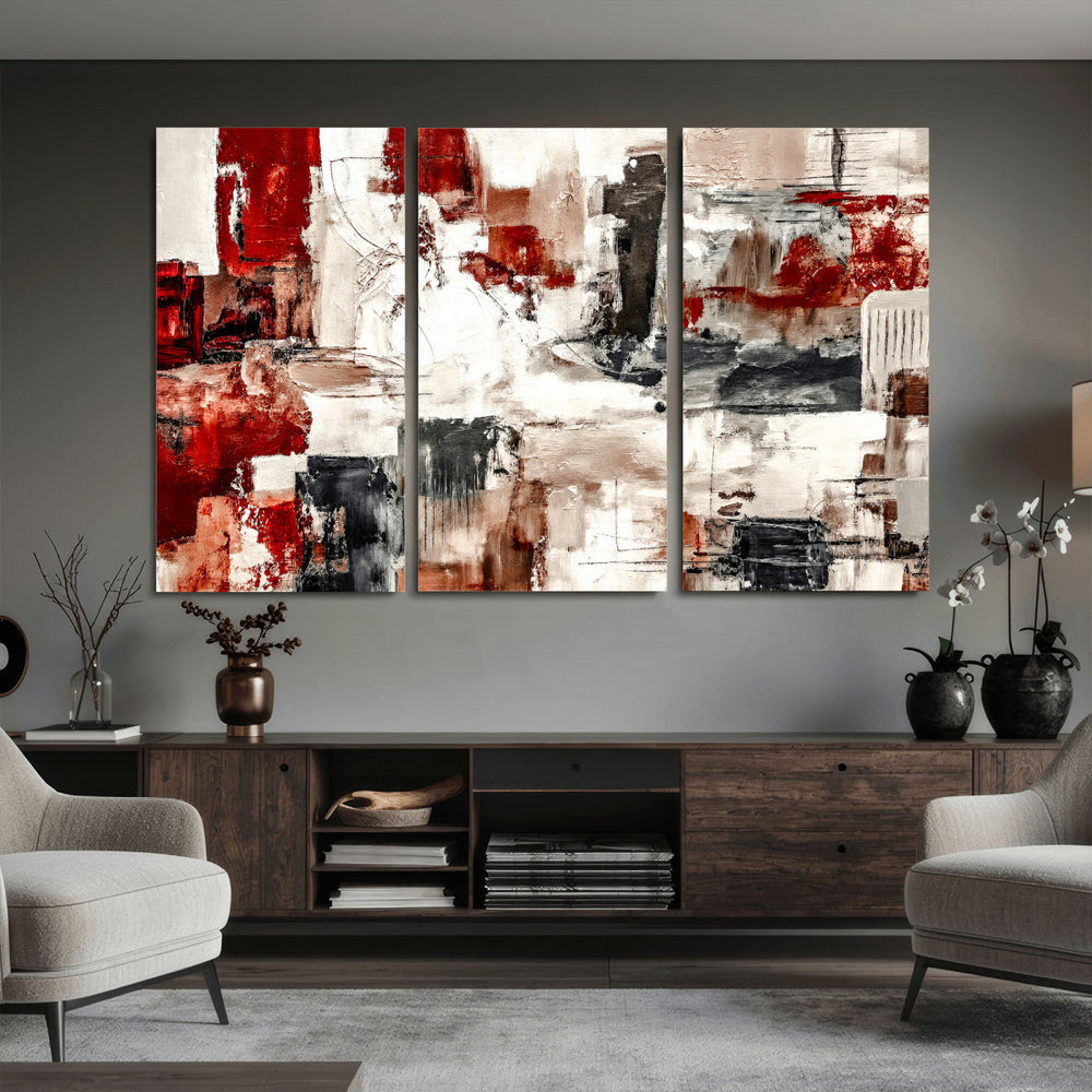 Blue Teal Abstract Canvas Wall Art, Modern Textured Painting Print, Navy Orange White Contemporary Art, Neutral Living Room Decor, Office Art