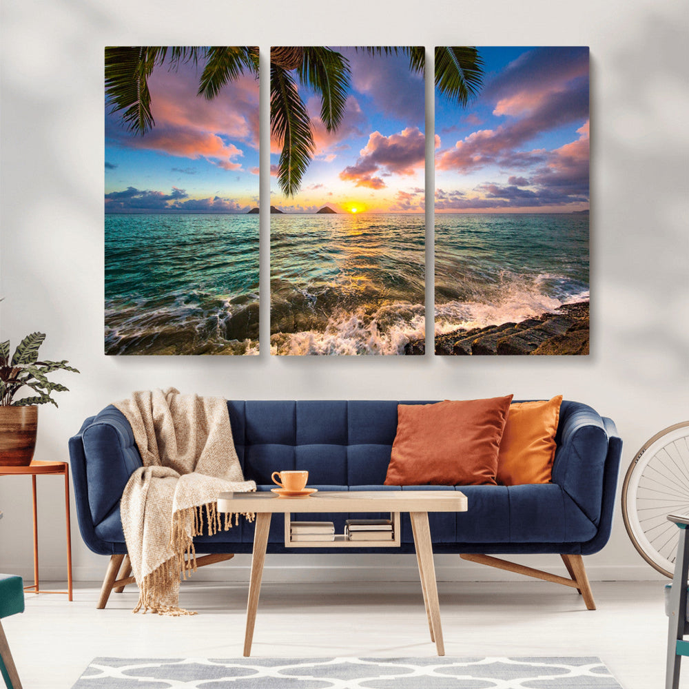 Framed Tropical Sunset Art Canvas Print