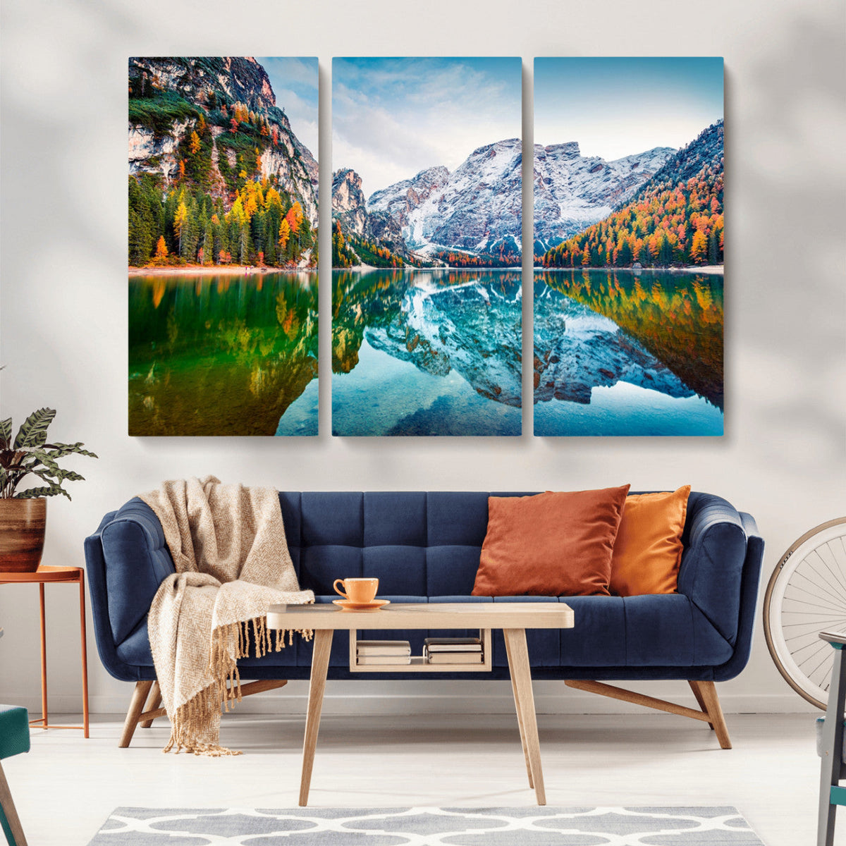 Spectacular autumn view of Braies Lake Wall Art Canvas Print