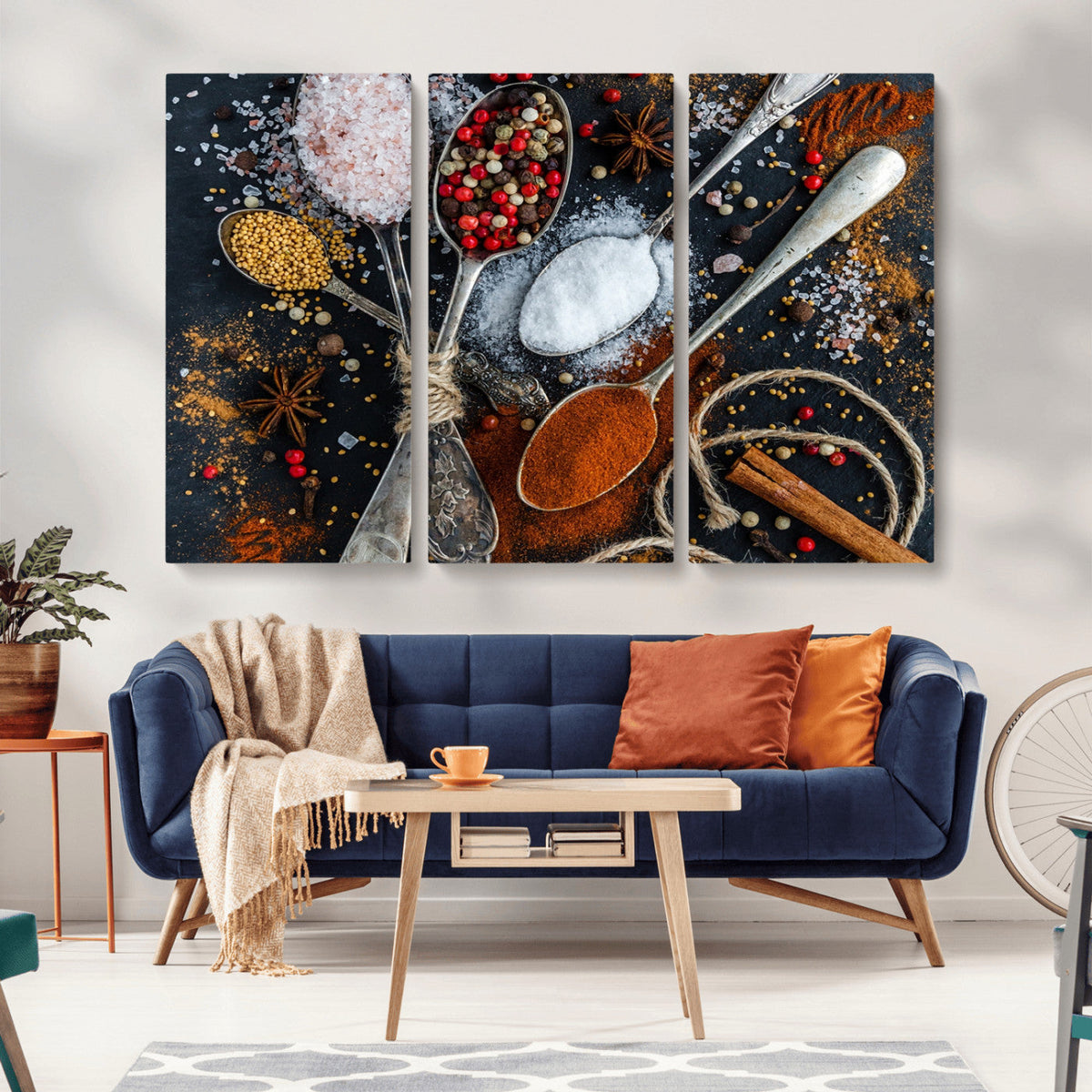 Spices and Seasonings Canvas Wall Art – Colorful Triptych
