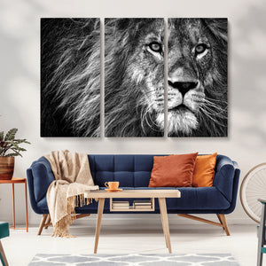 Black and White Lion Canvas Wall Art Print – Wildlife