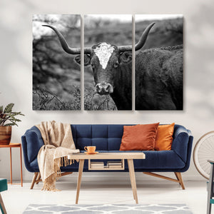 Western Home Wall Art Canvas Print, Framed Texas Longhorn