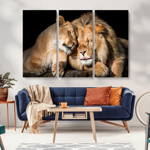 Lion and Lioness Wall Art Canvas Print – Framed African