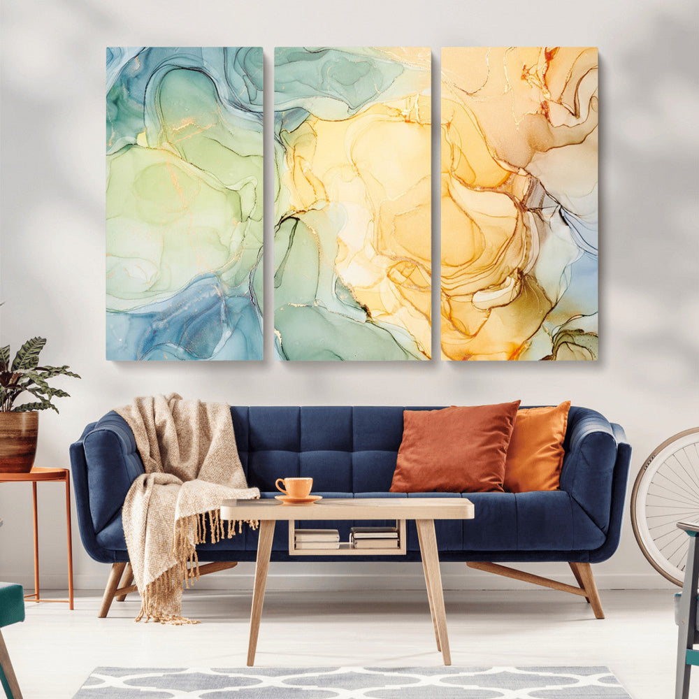 Green and Yellow Marble Fluid Effect Wall Art, Green and