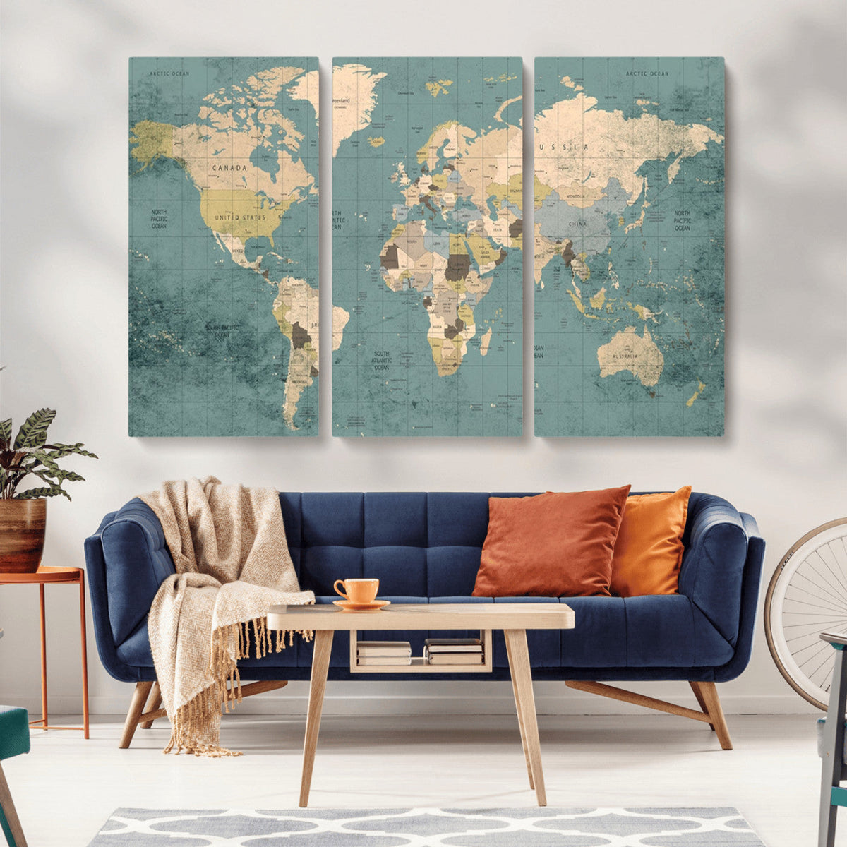 Classic World Map Canvas Print – Framed Vintage Map Wall
