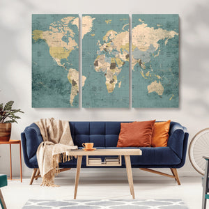 Classic World Map Canvas Print – Framed Vintage Map Wall