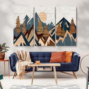Abstract Wood Panel Effect Mountain Range Top Wall Art