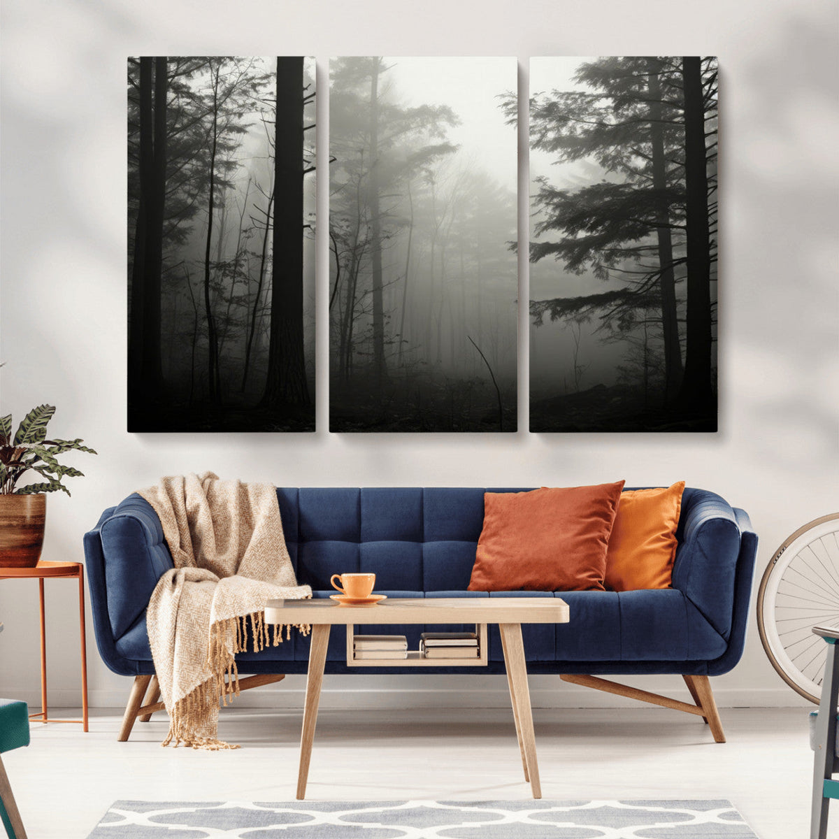 Misty Forest Wall Art Premium Canvas Print a Foggy and