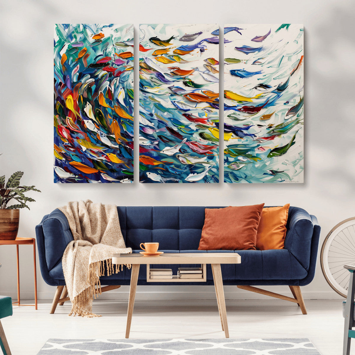 Modern Abstract Fish Shoal Wall Art Canvas Print, Colorful