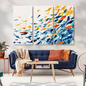Abstract Fish Shoal Wall Art Canvas Print, Colorful Fish