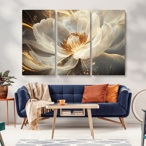 Gold Floral Wall Art Canvas Print, Framed Modern Flower Art