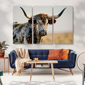Texas Bull Longhorn Wall Art Canvas Print for Farm House