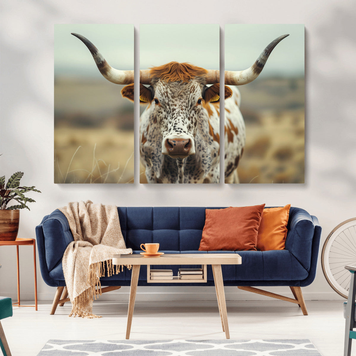Texas Cow Longhorn Wall Art Canvas Print for Farm House Wall