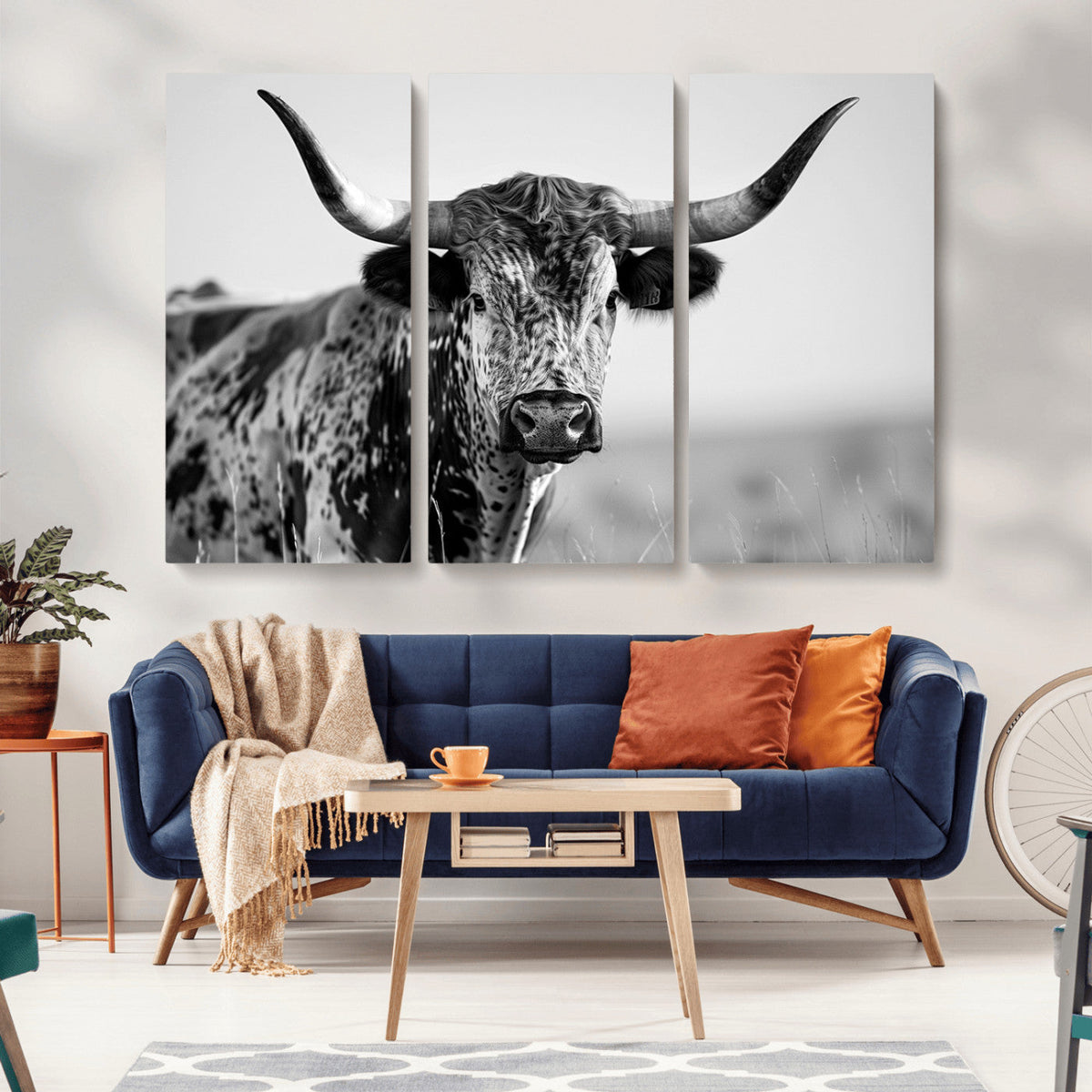 Texas Highland Cow Longhorn Canvas Print - Rustic Farmhouse