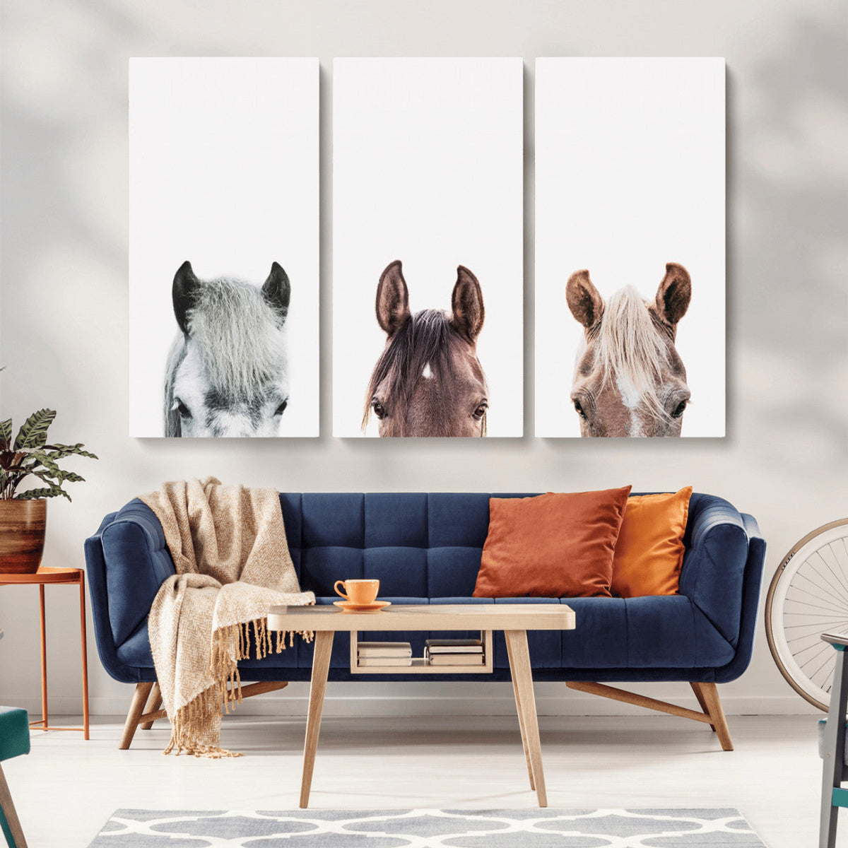 Horse Wall Art - Minimalist Horse Triptych Wall Art – Modern