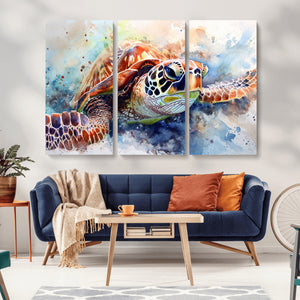 Watercolor Sea Turtle Wall Art Canvas Print - Vibrant Ocean