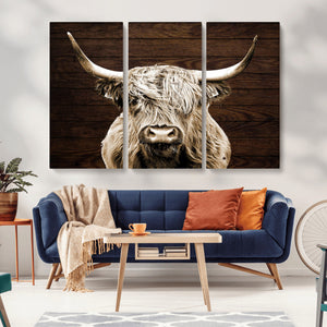 Highland Cow Wall Art Canvas Print, Rustic Farmhouse Decor,