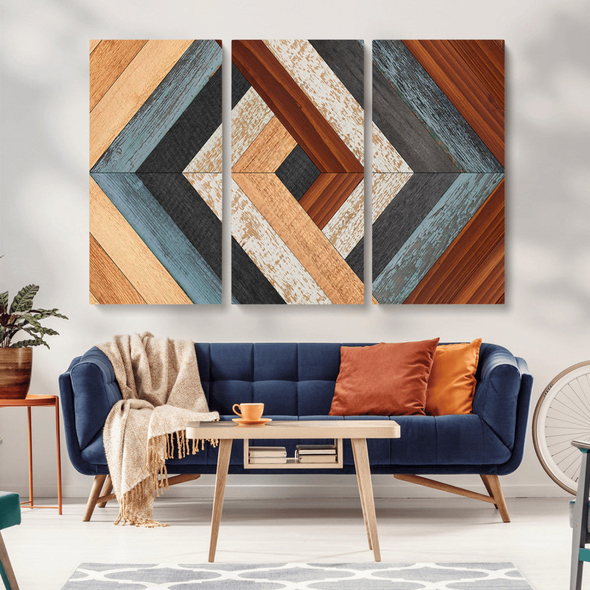 Geometric Wood Art Wall Decor Canvas Print, Rustic Wooden