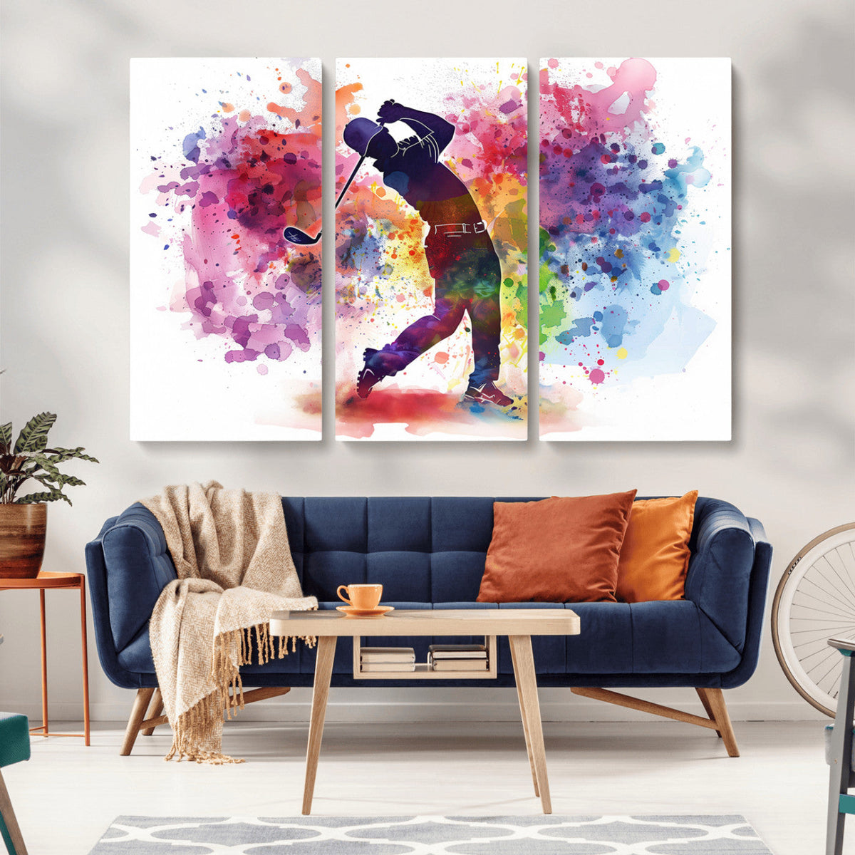 Colorful Golfer Swing Wall Art Canvas Print - Ready to Hang,