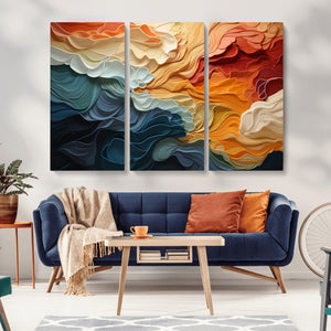 Blue Orange Abstract Wave Wall Art Canvas Print, Framed Blue