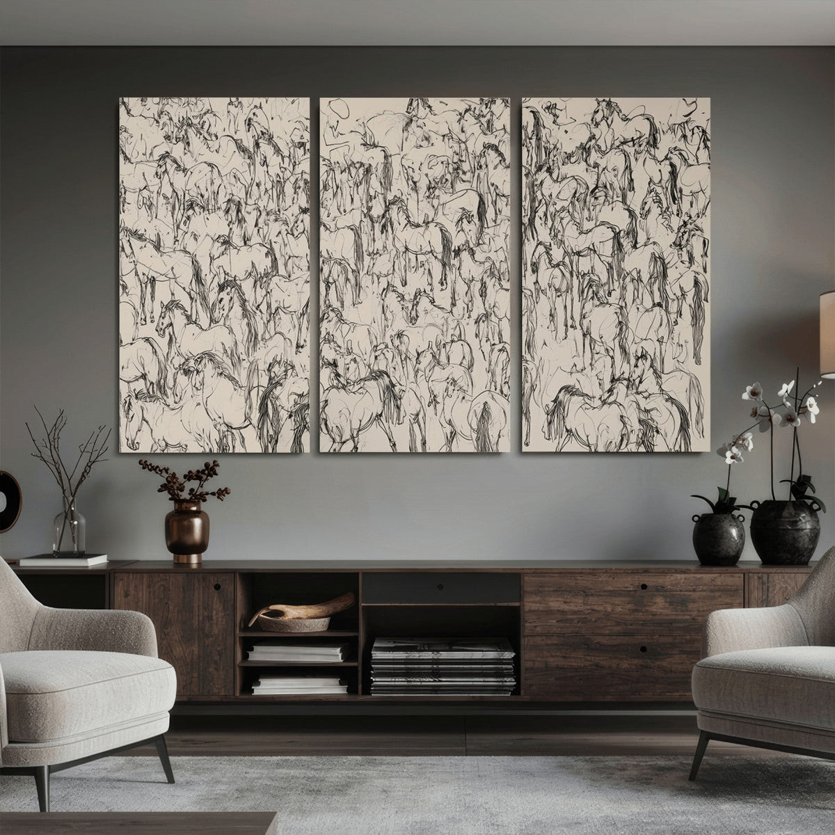 Abstract Horse Sketch Wall Art | Ready to Hang and Framed |