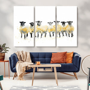 Farmhouse Wall Art Sheep Print | Ready to Hang Framed Canvas