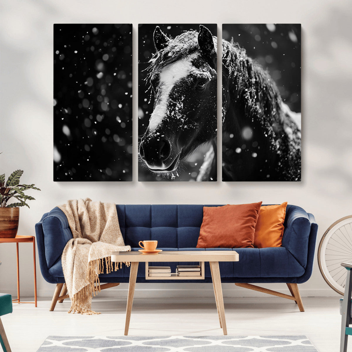 Winter Horse Wall Art | Black and White Horse Print | Ready