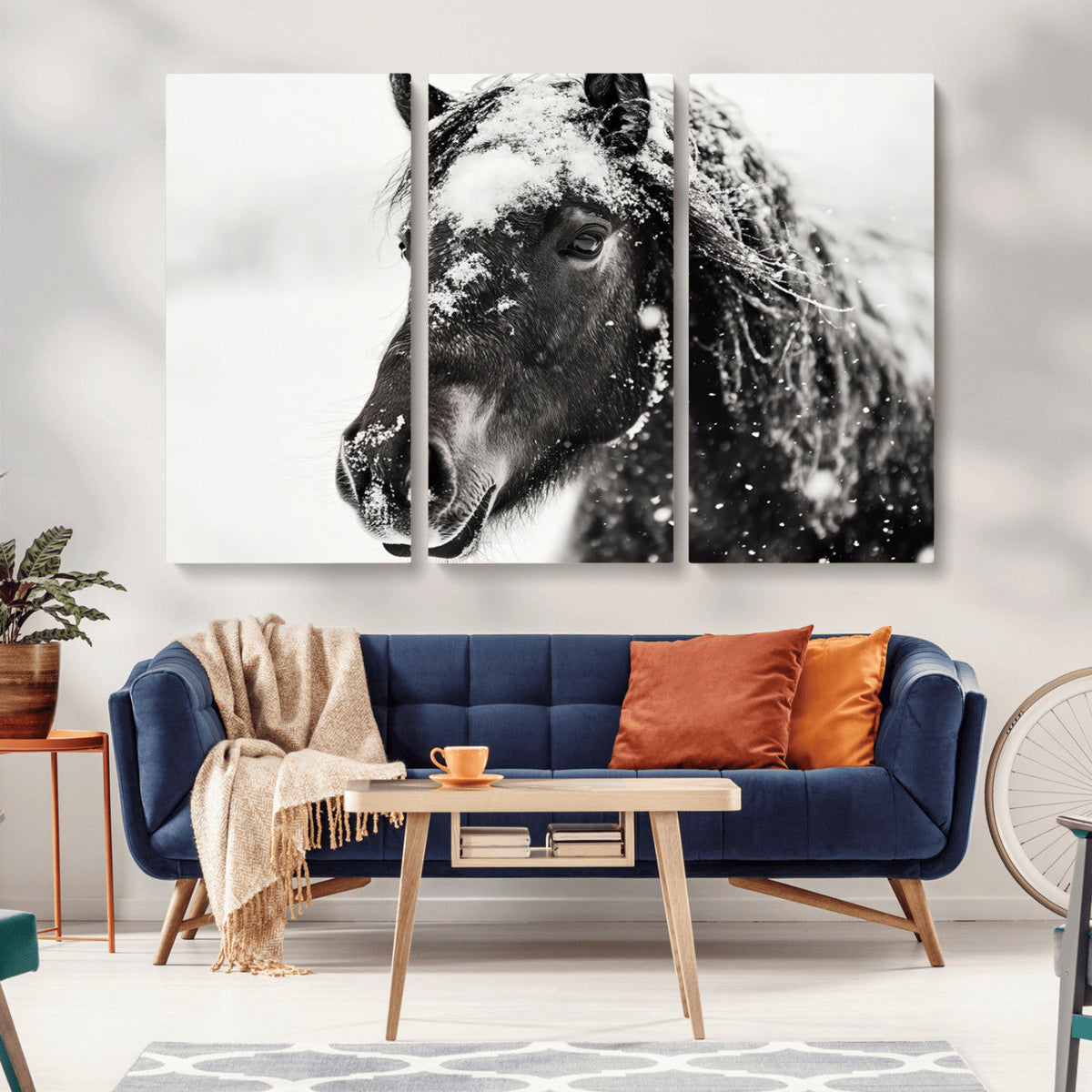 Framed Black and White Horse Wall Art | Ready to Hang and