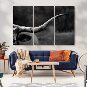 Cow Longhorn Wall Art | Black and White Print | Ready to