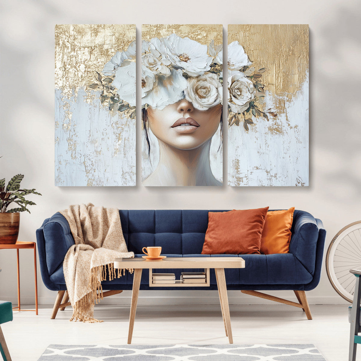 Golden Petal Wall Art - Canvas Print Flower Head Woman