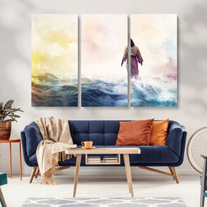 Watercolor Jesus Walking on Water Canvas Print, Christian