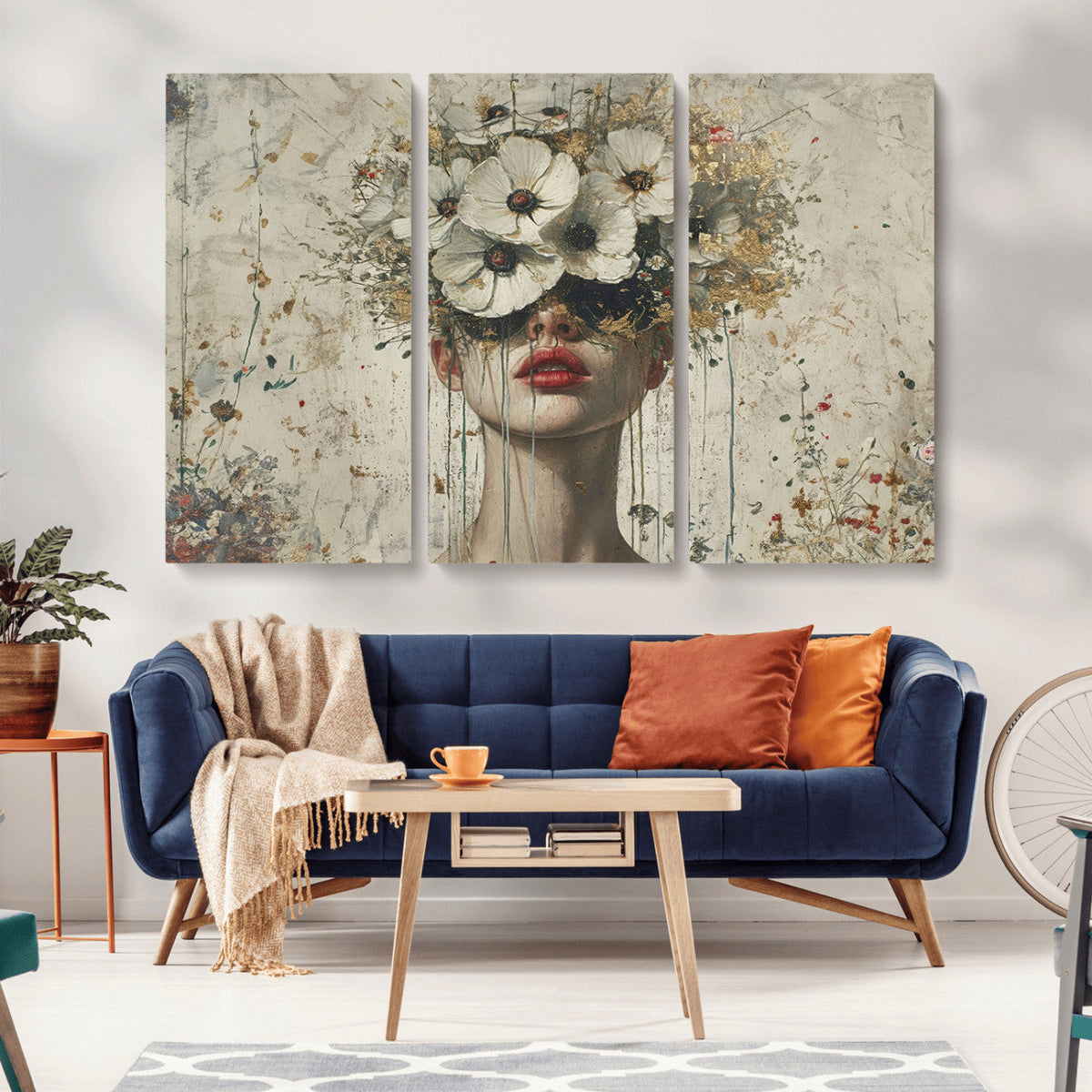 Abstract Floral Women Patel Wall Art Canvas Print