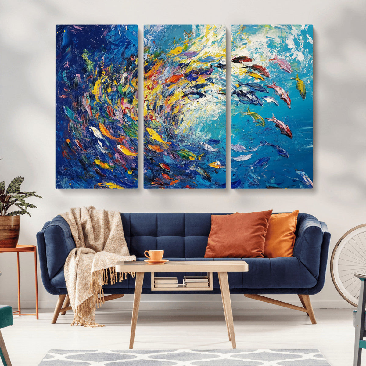 Colorful Swirling Fish School Wall Art Canvas Print |