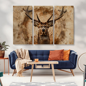 Wood Abstract Deer Wall Art | Rustic Wildlife Canvas Print |