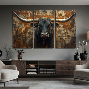 Longhorn Texas Cow Bull Wall Art | Rustic Farmhouse Canvas
