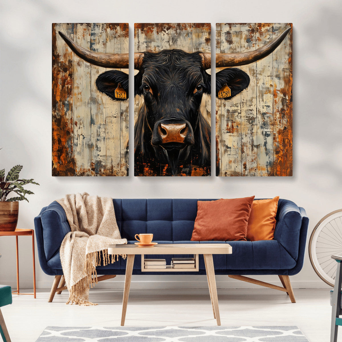 Rustic Texas Artwork Wall Art Canvas Print - Abstract Cow