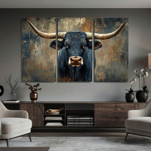Texas Western Wall Art Canvas Print - Abstract Cow Longhorn