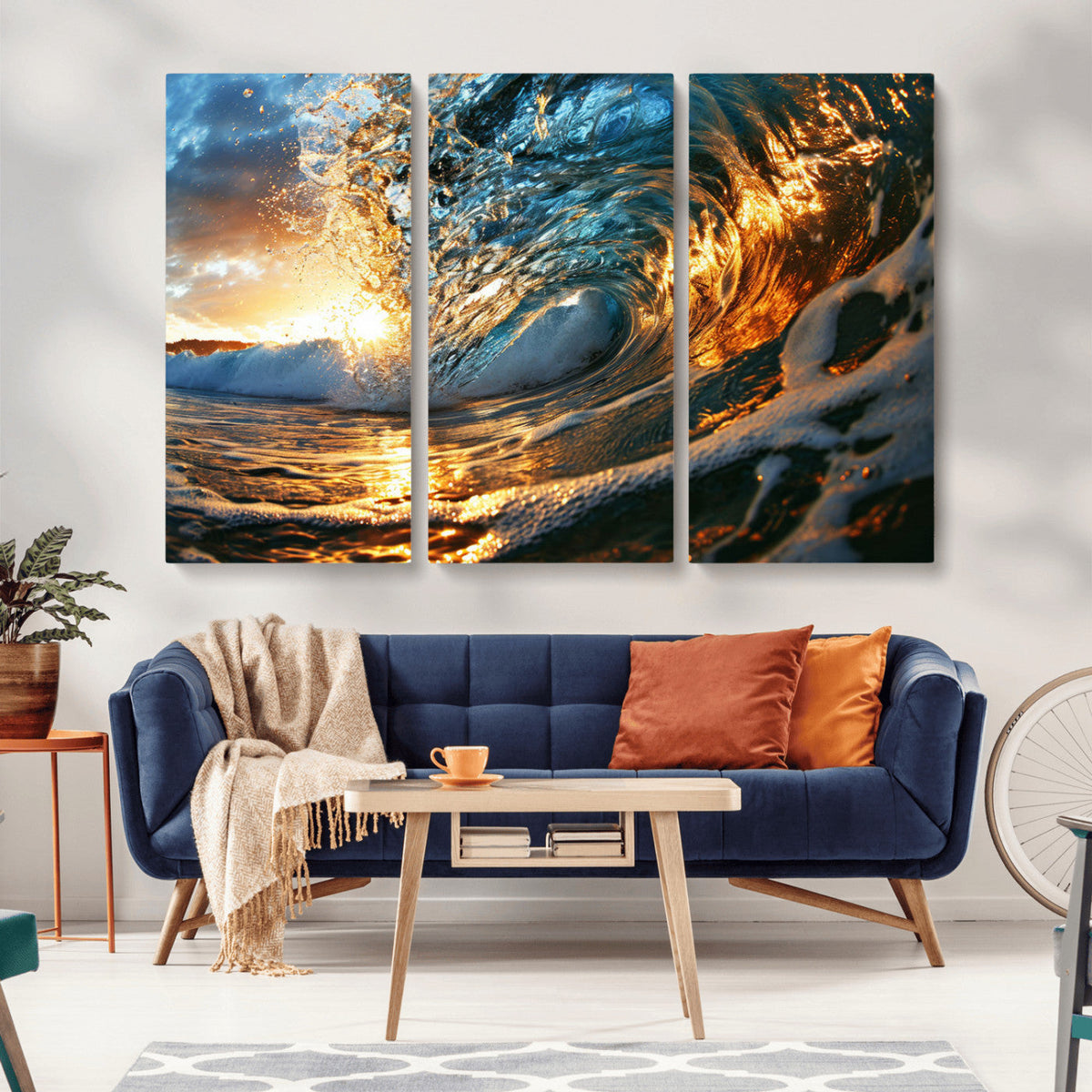Ocean Wave at Sunset Canvas Wall Art – Vibrant Coastal Beach