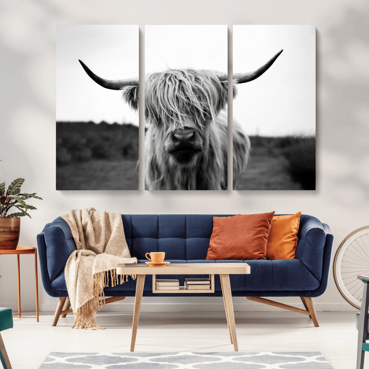 Highland Cow Wall Art | Black and White Farmhouse Decor |