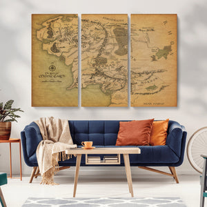 Middle Earth Map Canvas Wall Art – Vintage Fantasy Map