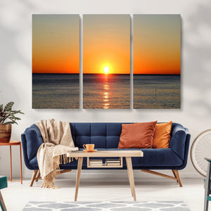 Golden Horizon Sunset Over Ocean Wall Art Canvas Print –