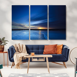 Blue Sunset Ocean Canvas Wall Art Print – Serene Coastal